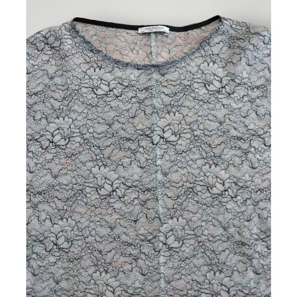 Zara Trafaluc Lace Short Sleeve Blouse Gray Floral Size L - Picture 4 of 8